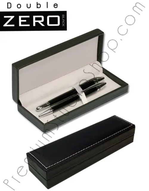 ชุดกิ๊ฟเซ็ทปากกาโลหะ Duo Zero Black หมึกซึมดำและลูกลื่นน้ำเงิน กล่องหนัง